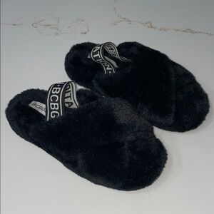 BCBGeneration Black Plush Slingback Slippers | 6